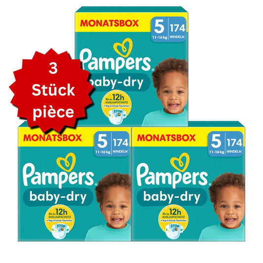 Pampers Baby-Dry T5 Junior 11-16kg (3x174 pces) PROMOTION 3 boîtes mensuelles