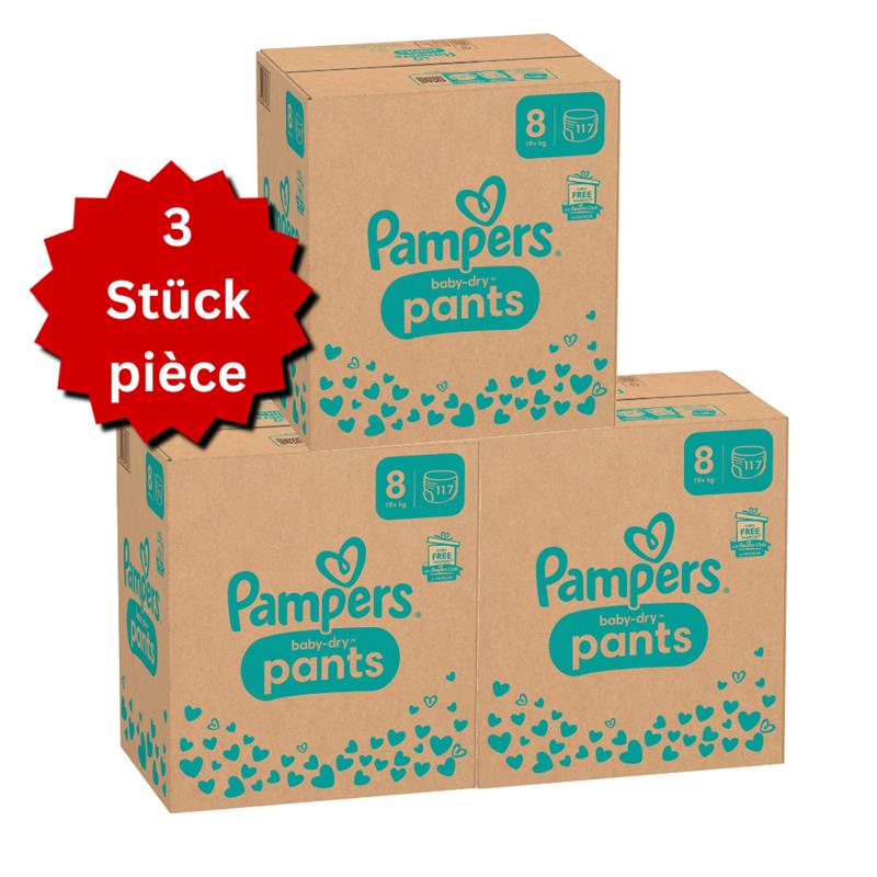 Pampers Baby-Dry PANTS T8 XXXL 19+kg (3x117 pces) PROMOTION 3 boîtes mensuelles