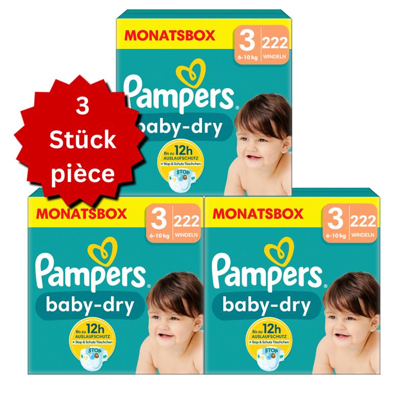 Pampers Baby-Dry T3 Midi 6-10kg (3x222 pces) PROMOTION 3 boîtes mensuelles