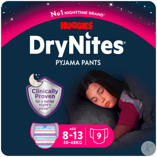 Huggies DryNites® culottes pour la nuit 8-13 ans (30-48 kg) fille (9 pces)