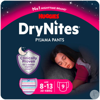 Huggies DryNites® culottes pour la nuit 8-13 ans (30-48 kg) fille (9 pces)